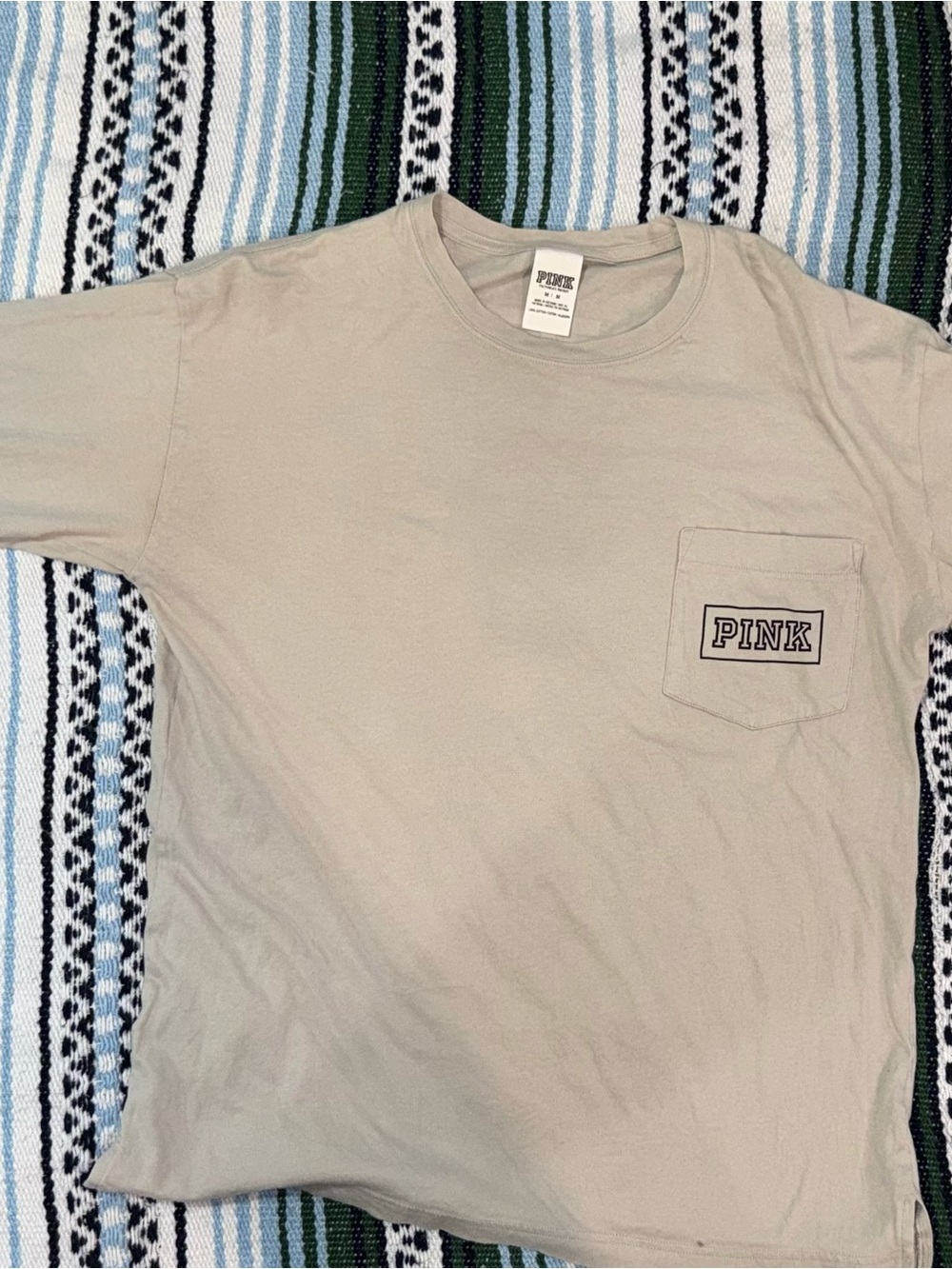 PINK Victoria's Secret Men's Short-Sleeve Pocket Tee in Light Taupe